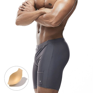 Men's dark grey swim shorts with side pocket and removable sponge cup padding
