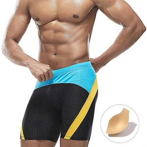 Men Mesh Swimming Trunks With Removable Pad Breathable Color Block Swim Shorts For Beach Pool Fitness Sportswear
