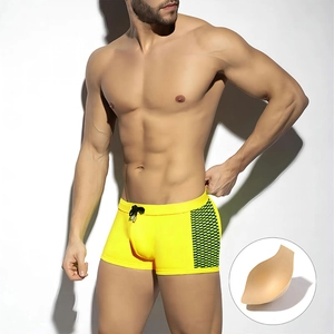 Maillot de Bain Homme Nylon Élasthanne Séchage Rapide Short de Plage Boxeur Côtés en Maille Bonnets Rembourrés Sexy Sport Nautique