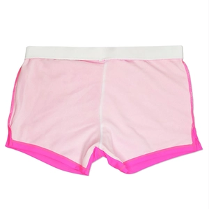 Detailed back view of pink quick-dry athletic shorts with breathable mesh and elastic waist