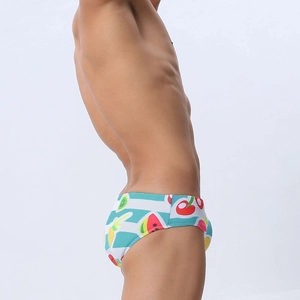 Maillot de bain pour hommes à taille basse avec imprimé fruits et rayures bleues et blanches