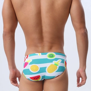 Maillot de bain homme taille basse à rayures bleues avec imprimé fruits