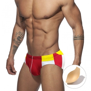 Slips de Bain Sexy Bloc de Couleur pour Hommes Nylon Élasthanne Taille Basse Rembourré Maillots de Bain Plage Natation Sport