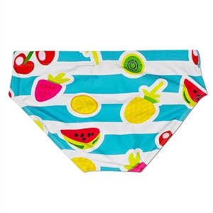 Détails du slip de bain homme aux rayures bleues et imprimés de fruits colorés