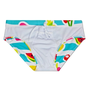 Détail du maillot de bain bikini pour hommes avec imprimé pastèque vif et cordon de serrage taille