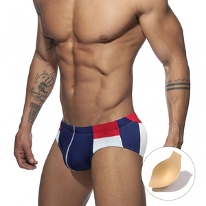 Maillot de bain sport taille basse pour homme en patchwork tricolore avec rembourrage