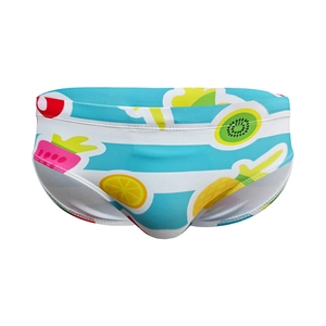 Slip de bain homme taille basse à séchage rapide avec motifs fruits et rayures bleues