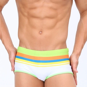 Maillot de bain homme coupe boxer avec rayures multicolores vives et base blanche
