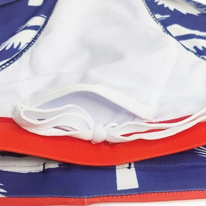 Detail of men's swim briefs showing white mesh lining and adjustable drawstring waist