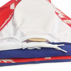 Detail of men's swim briefs showing internal pad slot and white adjustable drawstring