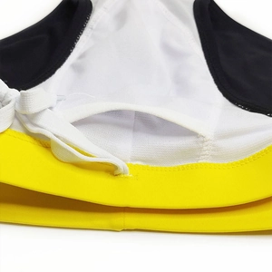 Detail view of quick-dry swim briefs showing contrast stitching and internal padding pocket