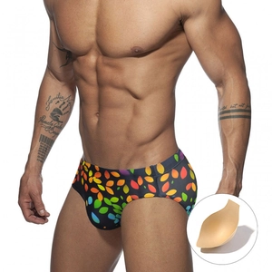 Men Swim Briefs Rainbow Leaf Printed Breathable Quick Dry Swimwear With Removable Cup For Beach Vacation Swimming Pool