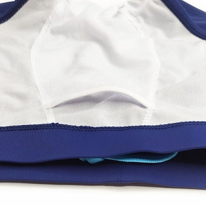 Macro view of men swimming trunks with breathable mesh lining and inner pocket detail