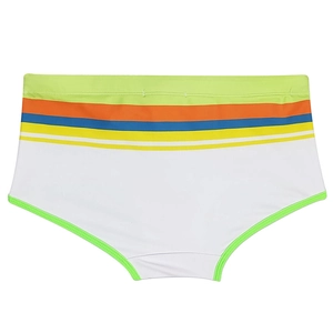Détail du maillot de bain rayé pour hommes avec taille élastique vert néon flashy