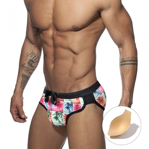 Slips de Bain pour Hommes Taille Basse Imprimé Tropical de Cocotiers Maillot de Bain Rembourré Bikini de Plage pour Hommes