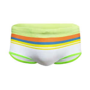 Maillot de bain blanc pour homme avec rayures colorées et bordure vert fluo sport