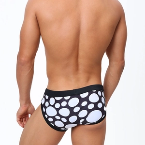 Maillot de bain homme taille basse avec motif à pois noir et blanc, vue arrière