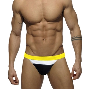 Men's sexy high-cut swim briefs with contrast color block design and drawstring waist