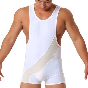 Herren Sexy Nylon Elasthan Sport Bodysuit Hochelastisch Farbblock Wrestling Singlet Atmungsaktiv Gym Fitness Bodyshaper Für Sport