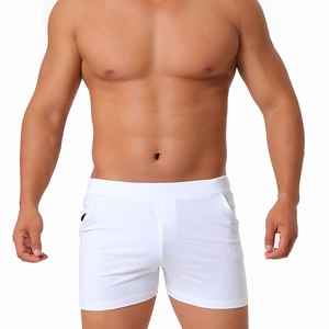 Men Cotton Loungewear Shorts With Pockets Breathable Slim Fit Boxer Shorts Elastic Waistband Solid Color Underwear Men