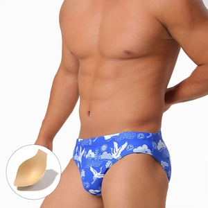 Slip de Bain Homme Imprimé Grue Chinoise Taille Basse Maillot de Bain Ajusté Avec Coussinet en Éponge Amovible