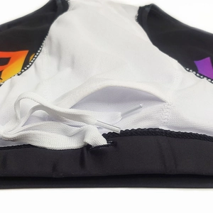 Detail of men's quick-dry swim briefs showing mesh lining, elastic waistband and drawstring