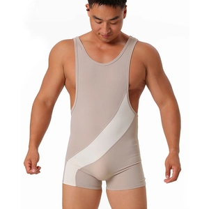 Herren-Ringeranzug aus hochelastischem Nylon in Khaki-Beige mit Colorblock-Design