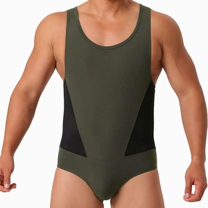 Léotard de sport pour hommes vert armée avec panneaux latéraux en maille respirante