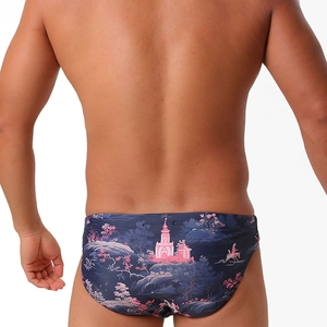 Herren Badehose mit japanischem Print in Dunkelblau für Strand und Surfen im Urlaub