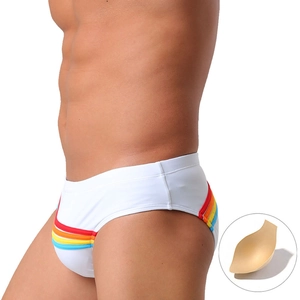 Maillot de Bain Sexy Taille Basse Homme Rayures Arc-en-ciel Rembourrage Amovible Nylon Élasthanne Séchage Rapide Bikini Plage