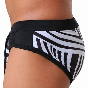 Men's low waist swim briefs with stylish black and white geometric abstract patterns