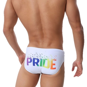 Slip de bain blanc pour homme avec imprimé Pride arc-en-ciel et motif d'oiseau au dos