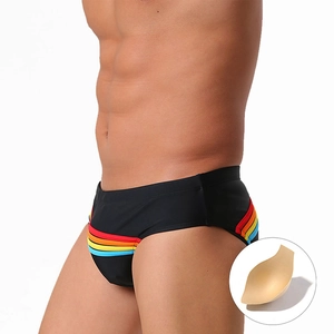 Slip de bain noir pour homme avec rayures arc-en-ciel et rembourrage amovible
