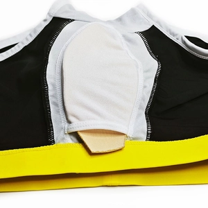 Detailed view of men's athletic swimwear with breathable mesh pocket and removable cup