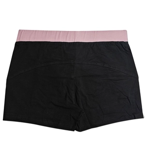 Detailed back view of high-waisted cotton shorts with pink elastic waistband and lifting seam