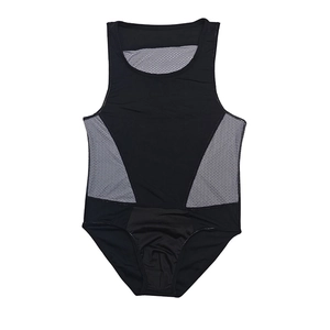 Body noir extensible pour homme avec panneaux latéraux en maille grise pour le sport
