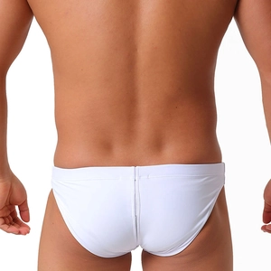 Vue arrière de slip de bain blanc pour hommes avec couture centrale ergonomique