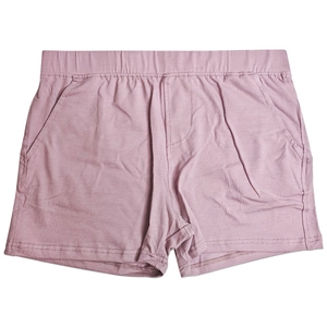 Detailed close-up of men's pink cotton lounge shorts with elastic waist and side pockets