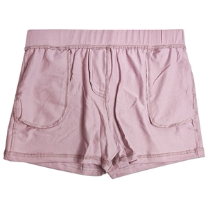 Detail of men's cotton lounge shorts showing elastic waistband and front patch pockets