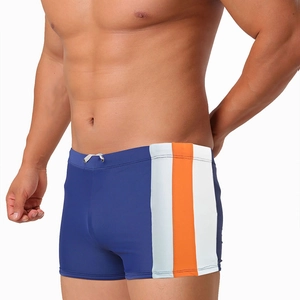 Pantaloncini da nuoto blu navy per uomo con strisce arancioni e coulisse bianca in vita