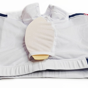 Detail of the protective pad pocket and breathable mesh fabric on men's swim trunks