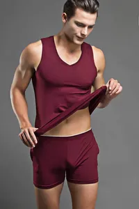 Detail of burgundy modal knit underwear set showing the ribbed texture and stitching