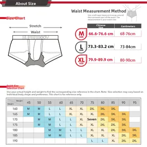 Größentabelle für Herren-Boxershorts mit Maßen für Taille, Körpergröße und Gewicht