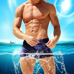 Men Nylon Quick Dry Swim Trunks Fashion Low Rise Swimsuit With Zipper Pocket Solid Color Beach Shorts For Vacation Holiday