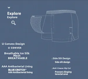 Detail showing breathable ice silk mesh, U-convex pouch and antibacterial liner of boxers