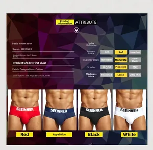 Détails des slips en coton pour hommes en rouge, bleu, noir et blanc avec logo ceinture