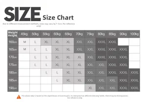 Men's ice silk boxer shorts size chart showing height and weight recommendations from M to XXXL