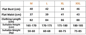 Detailed size chart for men's cotton bodysuit featuring measurements from M to XXL sizes