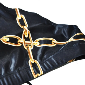Men's nylon swim briefs with stylish golden chain print and elastic smooth fabric