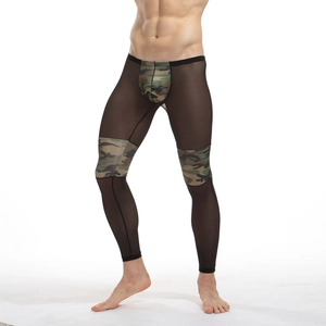 Men Sexy Leggings Polyester Spandex Mesh Patchwork Camouflage Tight Long Pants Transparent Breathable Slim Fit Loungewear Fashion Underwear
